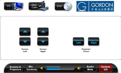 Picture of Screens and Projectors screen on Extron touch panel