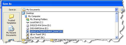 Screenshot of H: drive in save as dialog box