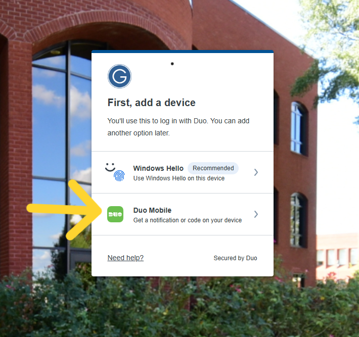 Image showing the Add Device screen