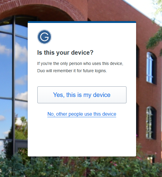Image asking to confirm the device register is the user's personal device.