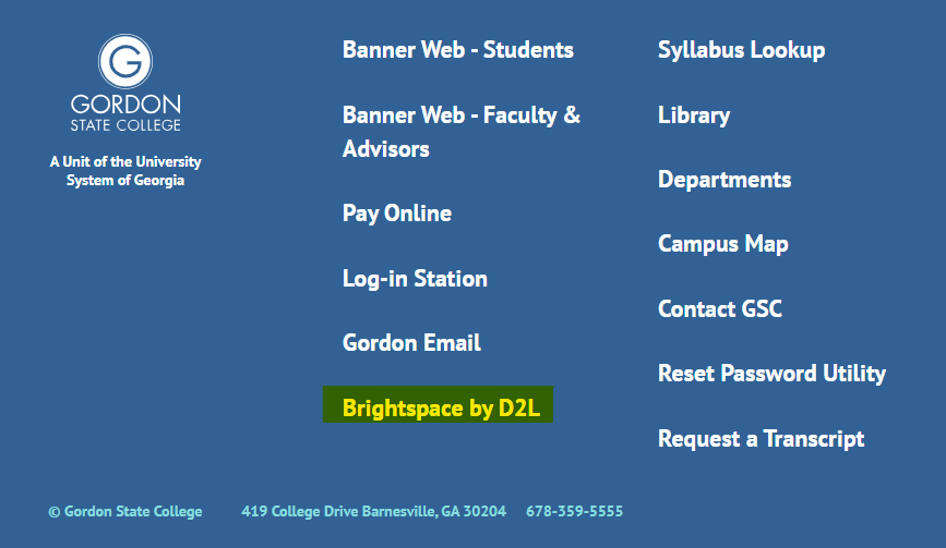Image highlighting Brightspace by D2L from the Gordon State website